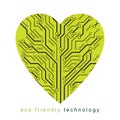 Artistic creative illustration of vector heart created in technology style, digital element. Technology and nature interaction