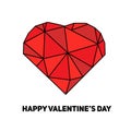 Artistic creative St Valentines day card with red geometric heart symbol