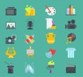 Artistic creator graphic designer icons vector set flat design illustration. Camera, picture, brush palette