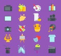 Artistic creator graphic designer icons vector set flat design illustration. Camera, picture, brush palette