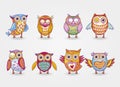 Artistic cute owl illustration set