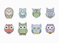 Artistic cute owl illustration set