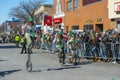 Artistic cycling in Saint Patrick`s Day parade Boston, USA