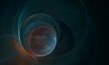 Artistic 3d globe or planet with rotating rings or circles around in dark space.
