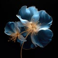 Artistic depiction of a blue-toned flower with translucent petals on a dark background Royalty Free Stock Photo