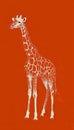 Striking illustration of a giraffe. With its distinctive spots and long neck, this artwork stands out against a vibrant orange Royalty Free Stock Photo