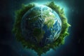 Artistic Depiction Of Green Planet Surrounded By Protective Shield, Representing Environmental Stewardship. Earth Day. Generative