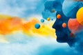 Artistic depiction of a person\'s profile with colorful abstract elements representing thoughts and imagination Royalty Free Stock Photo
