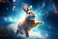 Artistic depiction of a rabbit against a