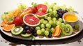 a summer fruit platter with watermelon, kiwi, and citrus fruits in vibrant watercolors