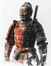 Stoic Samurai Warrior Statue in Traditional Armor Royalty Free Stock Photo