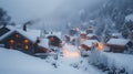 Cozy Cabins in a Winter Village./n