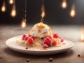 Artistic Dessert Plating By A Creative Chef With Striking Volumetric Lighting. Generative AI Royalty Free Stock Photo