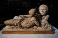 Artistic details of a married couple from Etruscan public museum in Volterra, Tuscany