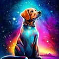 Artistic digital painting of a labrador retriever dog in the space. generative AI