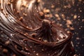 An artistic display of chocolate swirls on a deep, dark background, emphasizing the Royalty Free Stock Photo