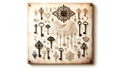 Artistic display of vintage keys and lock elements arranged on Royalty Free Stock Photo