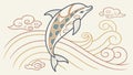 Artistic Dolphin Leaping Amidst Stylized Waves and Clouds. Fluid Movement, vector design Generative AI Royalty Free Stock Photo