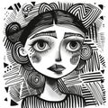Artistic Doodle Illustration Featuring Abstract Women Figures and Geometric Elements - Perfect for Creative Projects
