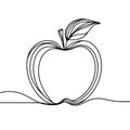 An artistic drawing of an apple with swirling lines and two leaves