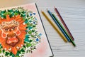 Artistic drawing with colored pencils