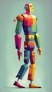 An artistic drawing of a colorful shaped man, in the style of robotics kids, abstraction - creation,indian pop culture,