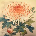 Artistic Drawing of Japanese Chrysanthemum Flower