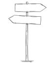 Drawing of Empty Old Wooden Road Two Directions Arrow Sign Royalty Free Stock Photo