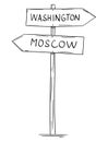 Drawing of Old Two Directional Arrow Road Sign With Moscow and Washington Texts Royalty Free Stock Photo