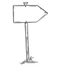 Drawing of Small Empty Old Wooden Road Arrow Sign