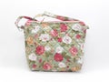 Artistic Elegant Modern Beautiful Cute Fabric Female Purse with Colorful Floral Retro Pattern Design in White Isolated 23