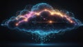 Glowing Digital Data Cloud with Luminous Neural Network and Digital Energy Flow. Royalty Free Stock Photo