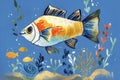 Artistic fish drawing Illustration on sea inspired blue background Royalty Free Stock Photo