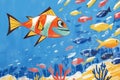 Artistic fish drawing Illustration on sea inspired blue background Royalty Free Stock Photo