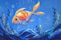 Artistic fish drawing Illustration on sea inspired blue background Royalty Free Stock Photo