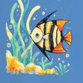 Artistic fish drawing Illustration on sea inspired blue background Royalty Free Stock Photo