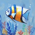 Artistic fish drawing Illustration on sea inspired blue background Royalty Free Stock Photo