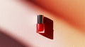 Artistic flat lay of an open red nail polish bottle on a textured surface Royalty Free Stock Photo
