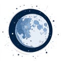 Artistic flat vector full moon illustration with textured surface and stars, hand-drawn sketch style. Royalty Free Stock Photo