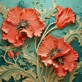 Dramatic Poppies Wall Sculpture On Blue Background Royalty Free Stock Photo