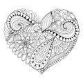 Artistic floral doodle heart in zentangle style