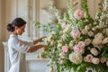 Artistic Florist Perfecting a Luxurious Floral Arrangement. Generative ai