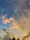 Dusk and dawn grey clouds float in the aesthetic evening sky Royalty Free Stock Photo