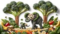 Creative food art of elephants made with vegetables and fruits