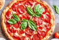 Artistic freshly made Pizza Napoletana with herbs. Generative AI