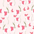 Artistic garden flower pattern on sketch line dash seamless pattern. Royalty Free Stock Photo