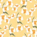 Artistic garden flower pattern on sketch line dash seamless pattern. Royalty Free Stock Photo