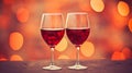 Artistic Geometric Wine Glasses on Abstract Valentines Day Red Background with Bokeh and Copy Space Royalty Free Stock Photo