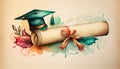 Artistic Graduation Cap and Scroll Illustration. Royalty Free Stock Photo