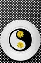 Artistic and graphic image in black, white and yellow